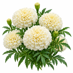 African Marigold White by PanAmerican Seeds with large full creamy-white flowers – Tagetes erecta flower seeds for home gardening in Pakistan