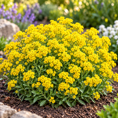 Yellow Alyssum flowers in full bloom forming a compact bright-yellow flowering carpet – winter flower seeds for pots, borders and rock gardens in Pakistan