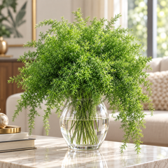 Asparagus Fern with lush delicate feathery green foliage – ornamental perennial foliage plant grown from seeds in pots and hanging baskets in Pakistan