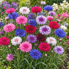 Bachelor's Button Double Tall Mix Cornflower with colourful double blue pink white rose and lavender flowers – Centaurea cyanus winter flower seeds in Pakistan