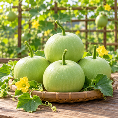 Bottle Gourd Desi Kadu with traditional smooth green gourds growing on vigorous climbing vines – summer vegetable seeds for kitchen gardens trellises and grow bags Pakistan