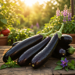 Purple Long F1 Hybrid brinjal with glossy elongated purple fruits – eggplant seeds for home gardening in Pakistan