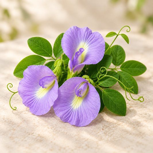 Butterfly Pea Purple Clitoria ternatea flowering climber with deep-purple butterfly-shaped flowers growing on a trellis – summer and winter flower seeds in Pakistan