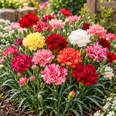 Carnation Mix Dianthus caryophyllus with fragrant ruffled red pink white and purple flowers – winter flower seeds for pots, beds, grow bags and bouquets in Pakistan
