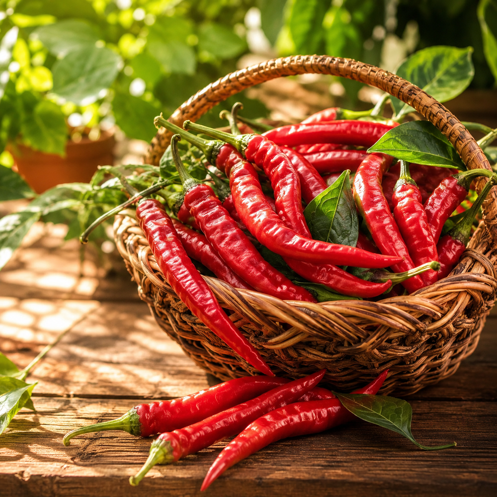 Cayenne pepper plant with long slender red hot chillies – chilli seeds for home gardening in Pakistan