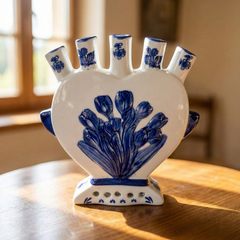 Ceramic Vase - White & Blue (16 CM / 16 CM / 3 CM)