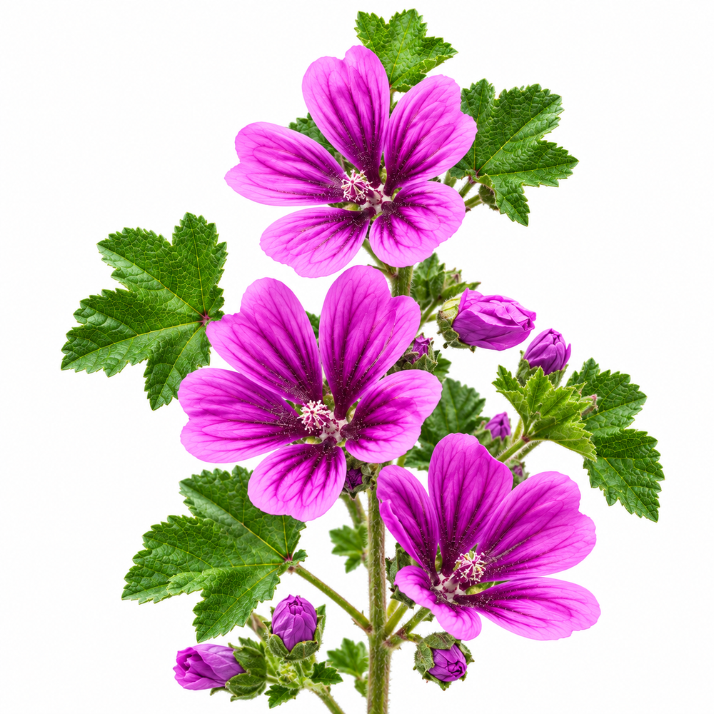 Common Mallow Malva sylvestris with beautiful pink purple veined flowers and green foliage – winter summer flower seeds for pots beds and grow bags in Pakistan