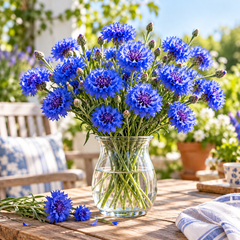 Cornflower Bachelor's Button Double Royal Blue with vibrant deep-blue densely layered fringed flowers and slender green stems – winter flower seeds for beds borders bouquets and grow bags Pakistan