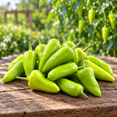 Fresh Desi green chillies growing on a healthy branching plant – Hari Mirch seeds for home and kitchen gardening in Pakistan
