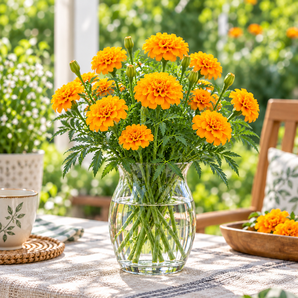 French Marigold Jaffery Gold with rich golden-yellow blooms – compact Tagetes patula flower seeds for pots, beds, grow bags and home gardens in Pakistan