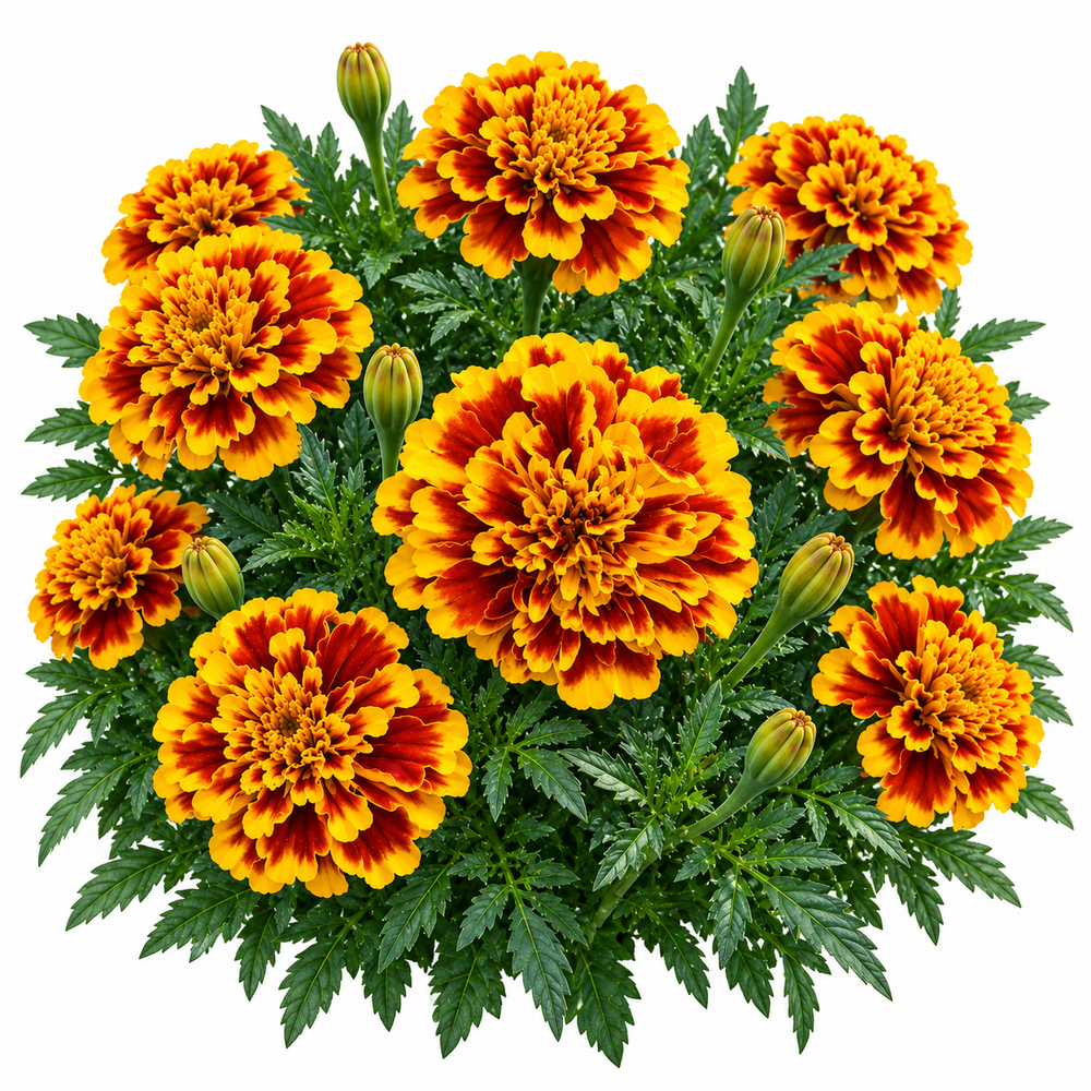 French Marigold Jaffery Bonanza Bee with large double-crested mahogany flowers and golden-yellow edges – compact Tagetes patula flower seeds in Pakistan