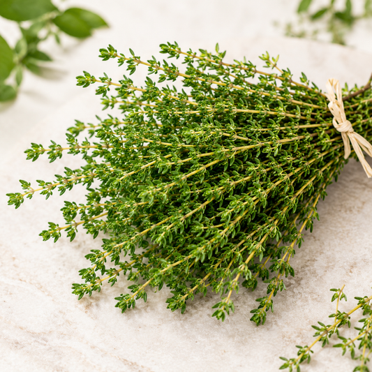 Fresh green thyme sprigs from Thyme Seeds – aromatic culinary herb for kitchen gardening in Pakistan