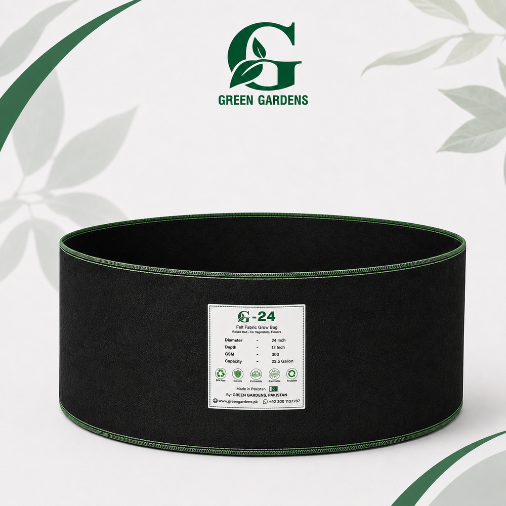 Black G-24 round felt fabric raised-bed grow bag, 24-inch diameter and 12-inch depth