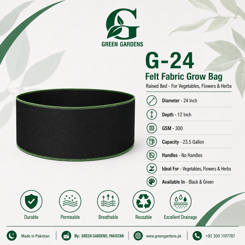 Black G-24 round felt fabric raised-bed grow bag, 24-inch diameter and 12-inch depth