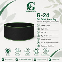 Black G-24 round felt fabric raised-bed grow bag, 24-inch diameter and 12-inch depth