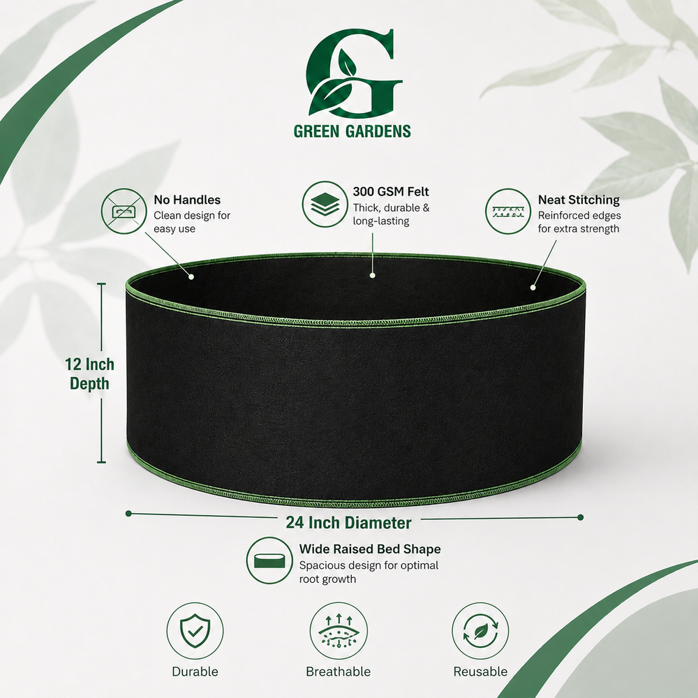 Black G-24 round felt fabric raised-bed grow bag, 24-inch diameter and 12-inch depth