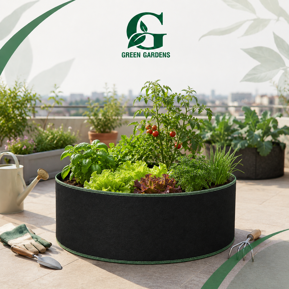 Black G-24 round felt fabric raised-bed grow bag, 24-inch diameter and 12-inch depth