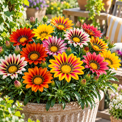 Gazania Sunshine Mix with colourful yellow orange pink red and bi-colour daisy-like flowers – winter flower seeds for sunny gardens and grow bags in Pakistan