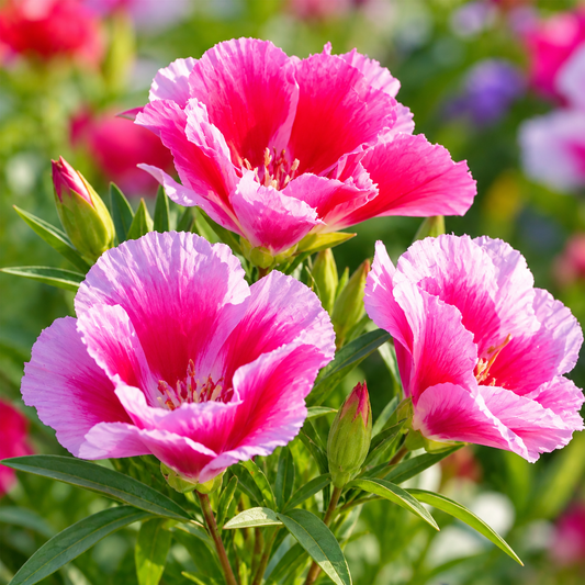 Godetia Double Mix Clarkia amoena with colourful double pink rose salmon and white flowers – winter seeds for pots beds borders and grow bags in Pakistan