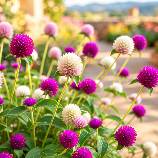Gomphrena globosa Globe Amaranth with bright round globe-shaped papery flowers – heat-tolerant summer flower seeds for beds pots grow bags and dried arrangements in Pakistan