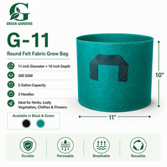 Green G-11 round felt fabric grow bag, 11-inch diameter and 10-inch depth, with 2 handles