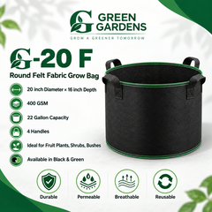 G-20 F Black 400 GSM felt fabric grow bag with 22-gallon capacity