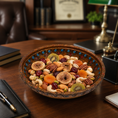 Handcrafted Wooden Decorative Bowl – Carved Grape Design, 8.1 Inch