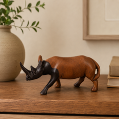 Handcrafted Wooden Rhino Figurine – 6 Inch, Decorative Tabletop Sculpture