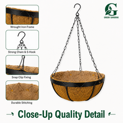 Hanging Basket Iron with Coco & Jute Liner – 8 Inch