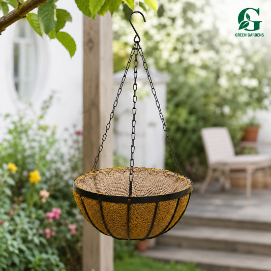 Hanging Basket Iron with Coco & Jute Liner – 12 Inch