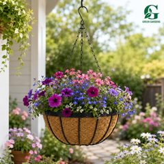 Hanging Basket Iron with Coco & Jute Liner – 12 Inch