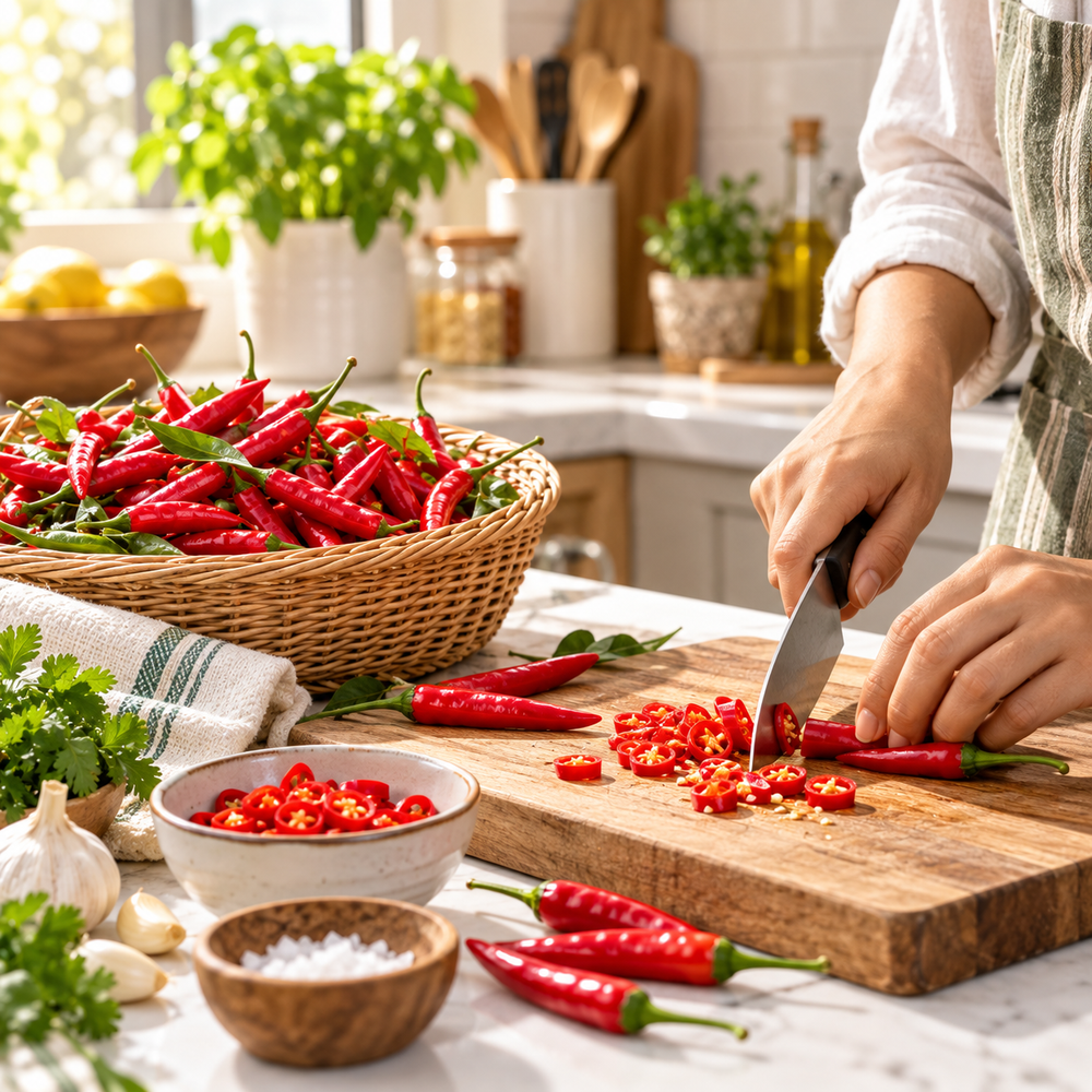Upright Hot Pepper F1 Hybrid plant with spicy upward-facing chilli fruits – winter and summer vegetable seeds for kitchen gardens and grow bags in Pakistan