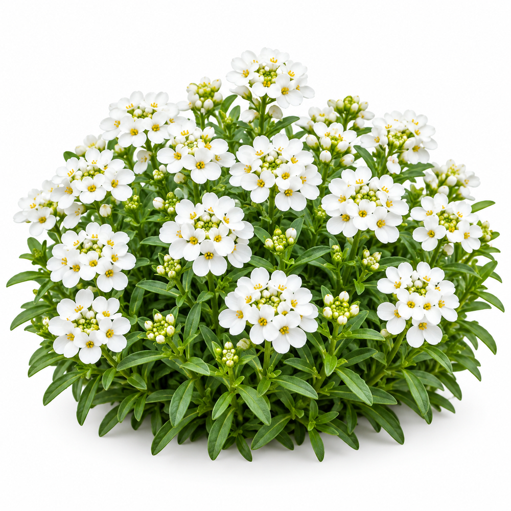 Iberis amara White Candytuft with clusters of pure white flowers and green foliage – winter flower seeds for pots beds borders and grow bags in Pakistan