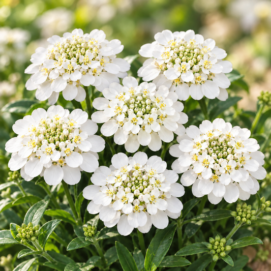 Iberis amara White Candytuft with clusters of pure white flowers and green foliage – winter flower seeds for pots beds borders and grow bags in Pakistan