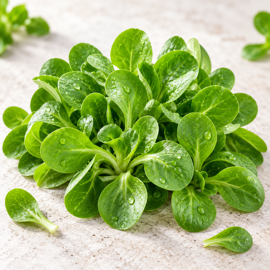 Fresh green Lamb's Lettuce rosettes with soft spoon-shaped leaves – Corn Salad Mâche seeds for winter and home gardening in Pakistan