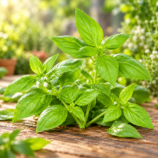 Lemon Basil Ocimum africanum plant with fresh tender green leaves and aromatic citrus-scented foliage growing in a bushy herb plant – culinary herb seeds for kitchen gardens pots and grow bags Pakistan
