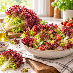 Red Fire Lettuce with frilled red and green leaves – colourful red leaf lettuce seeds for winter salads and home gardening in Pakistan