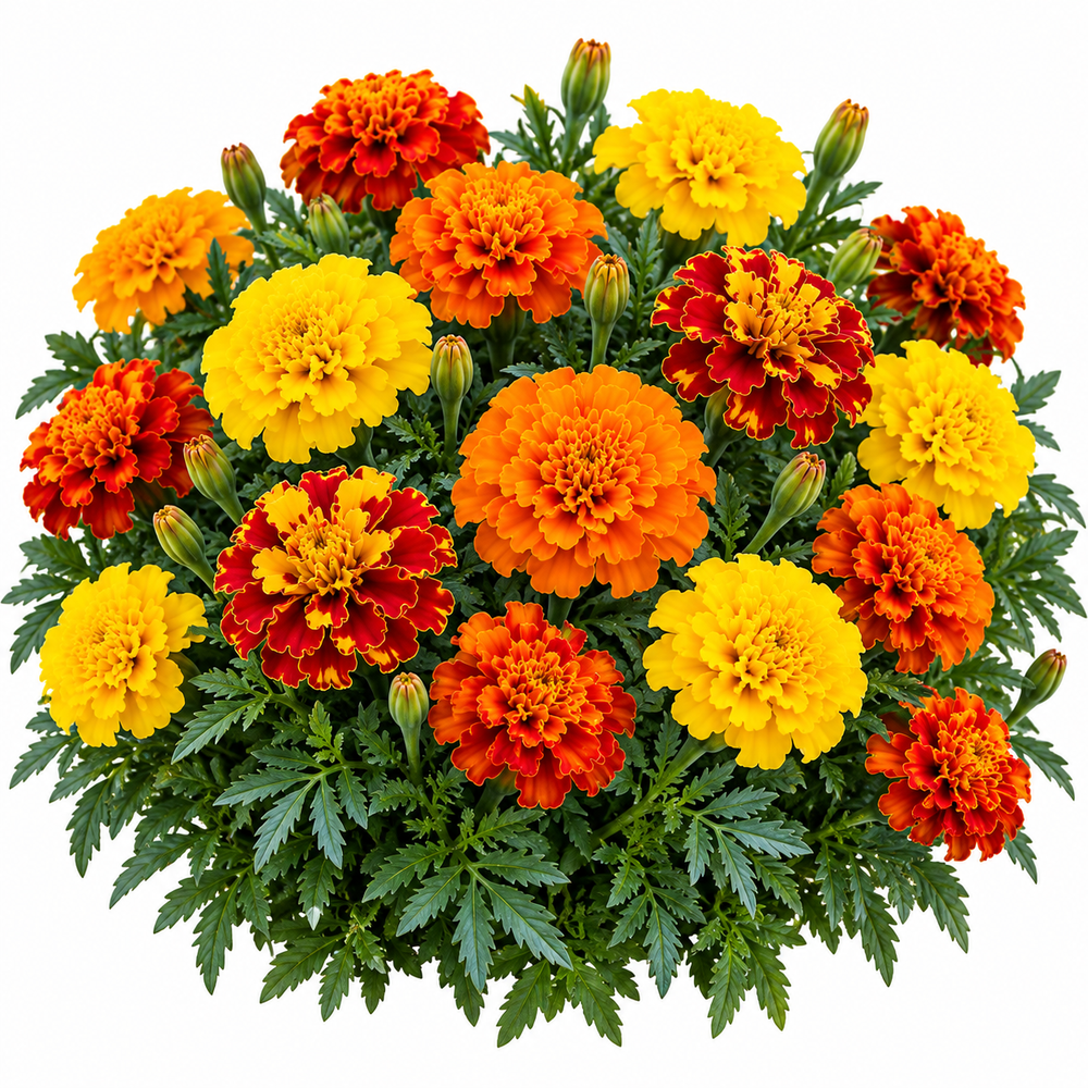 French Marigold Jaffery Mix with colourful yellow, gold and orange blooms – compact Tagetes patula flower seeds for pots, beds and home gardens in Pakistan