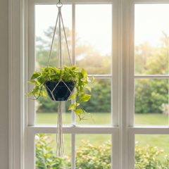 Midnight Blue Ceramic Hanging Planter with Macrame (without PLant) - Premium Series