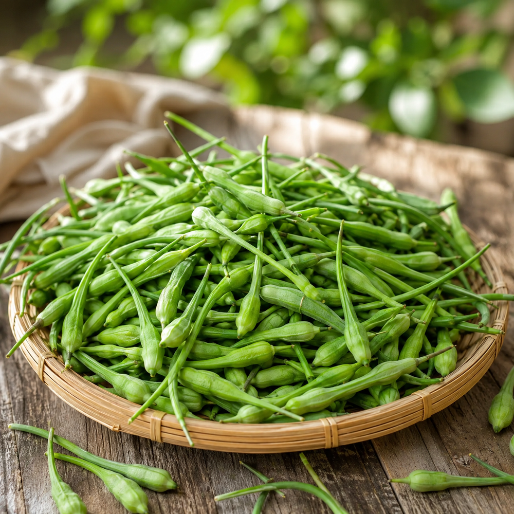 Mongray radish plant with fresh green edible pods – 100g winter radish pod seeds for home gardening in Pakistan
