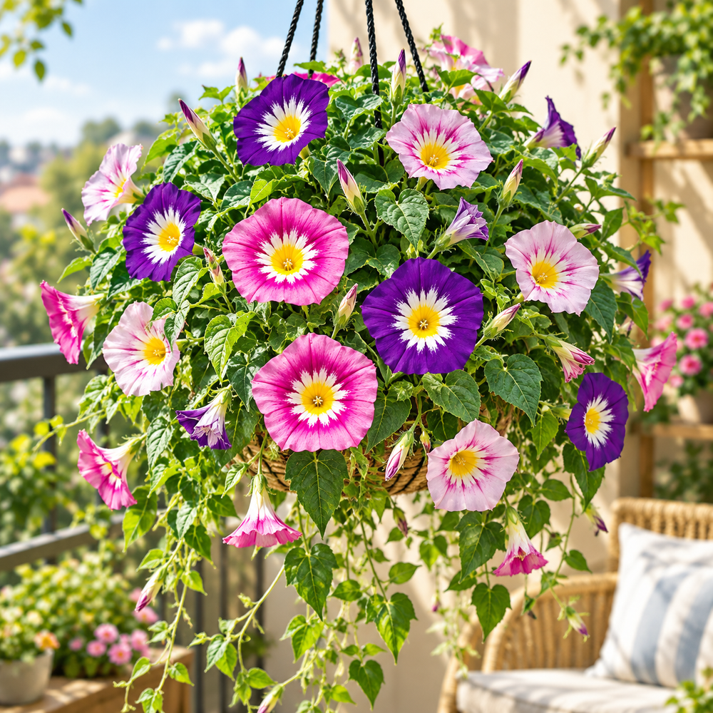 Convolvulus tricolor Dwarf Morning Glory with colourful funnel-shaped flowers – compact summer flower seeds for beds borders pots and grow bags in Pakistan