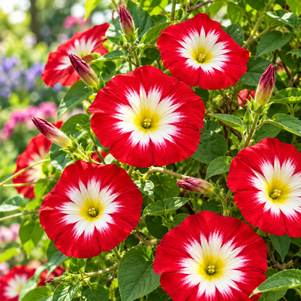 Convolvulus tricolor Red Dwarf Morning Glory with rich red funnel-shaped flowers – compact summer flower seeds for beds borders pots and grow bags in Pakistan