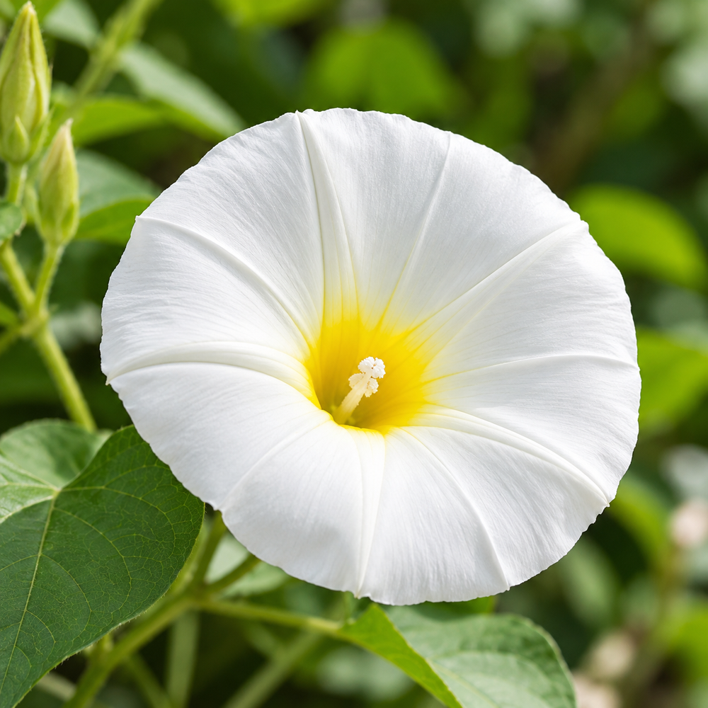 Convolvulus tricolor White Ensign Dwarf Morning Glory with elegant white funnel-shaped flowers and contrasting yellow centre – summer flower seeds for beds borders pots and grow bags in Pakistan