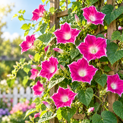 Morning Glory Magenta White Edge vine with rich magenta trumpet-shaped flowers and contrasting white margins – summer climbing flower seeds for trellises balconies pots and grow bags in Pakistan