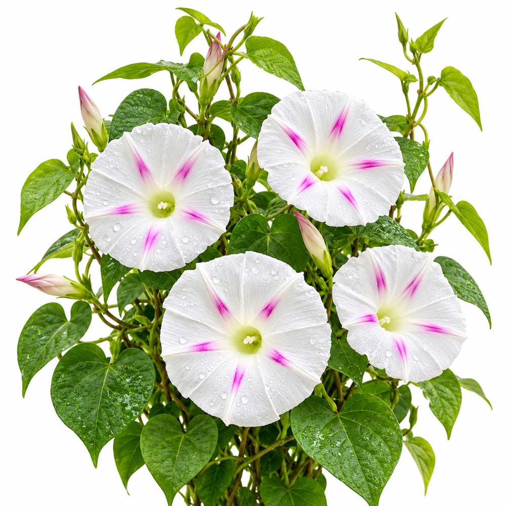 Morning Glory Milky Way Tricolor vine with attractive white and blue-violet trumpet-shaped flowers – summer climbing flower seeds for trellises balconies pots and grow bags in Pakistan