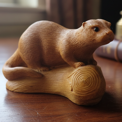 Otter Sculpture Figurine - Resting on a Log