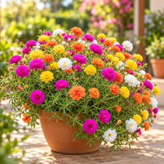 Portulaca Double Mix Moss Rose with colourful double and semi-double summer flowers – heat-tolerant flower seeds for beds pots hanging baskets and grow bags in Pakistan