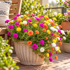 Portulaca Double Mix Moss Rose with colourful double and semi-double summer flowers – heat-tolerant flower seeds for beds pots hanging baskets and grow bags in Pakistan