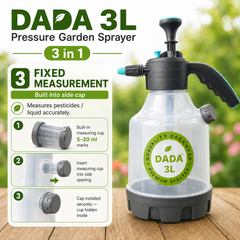 DADA 3L Pressure Garden Sprayer (3 in 1 ) with Regular and Long Lance Nozzle and Fixed Measurement Bottle.