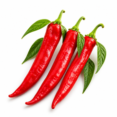 Long red chilli peppers approximately 7–8 inches with green foliage – chilli seeds for home gardening in Pakistan